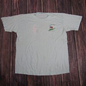 Vintage Jerzees Shirt Mens Large White Albertson Long Island NY USA Flag 90s Tee